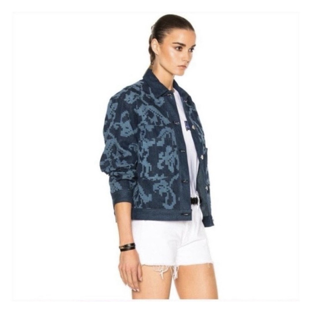 Rag & Bone Concord Indigo Mosaic Floral Contrast Button Denim Jean Jacket Size S - Picture 2 of 13
